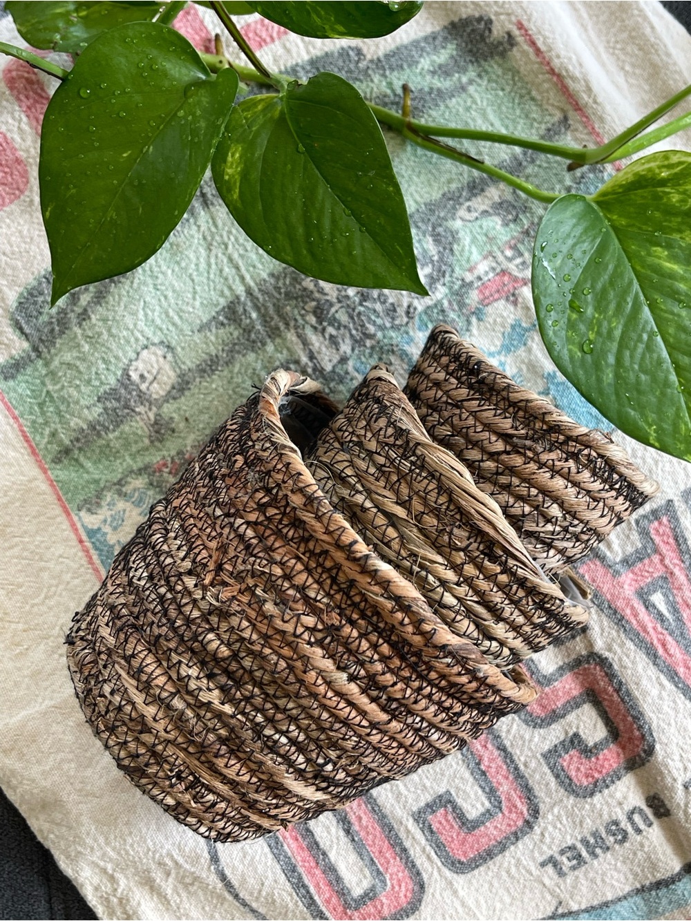 Handwoven Natural Fiber Planter Pot Basket Set of 3